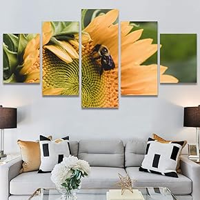 SIGNWIN 5 Panel Canvas Wall Art Yellow Fields...