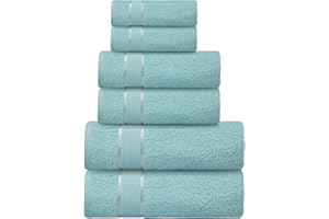 CRAFTBERRY Bath Towels Set-100% Cotton-2 Bath Towels, 2 Hand Towels & 2 Washcloths- Large, Quick Dry, Absorbent, Plush, Soft-Home, Hotel, Pool, Shower Towels - 6 Piece Luxury Bathroom Towels - Sea Blue / Mint