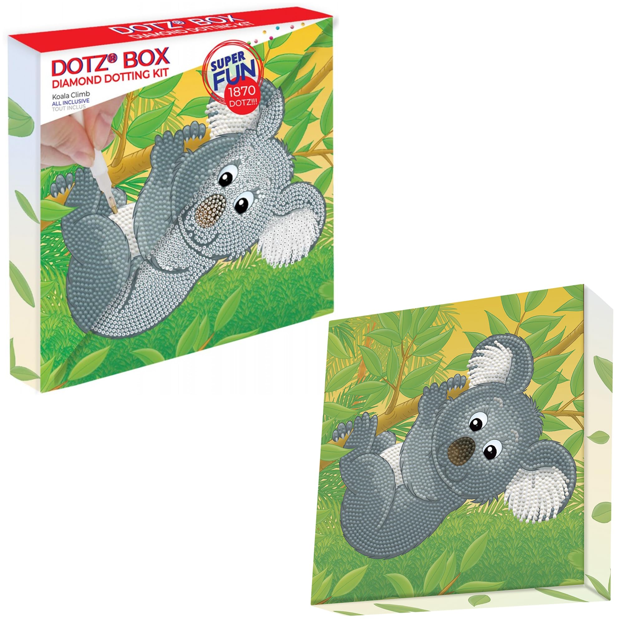 DIAMOND DOTZ DBX.022 Original 5D Diamond Painting Set Dotz Box Koala, Creative Set with 1,870 Diamond Mosaic Stones, Painting Set Approx. 22 x 22 cm, DIY Complete Set for Children from 8 Years, Grey,