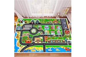 YSYTLCL Kids Car Rug Play Mat Carpet for Cars Toys, Educational Road Traffic Carpet Kid Rugs for Playroom Kids Room Bedroom Toddler Decor, Kid Floor Mats Great Gift for Boy Girl(Green,2.6x3.9ft)