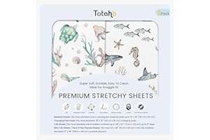 TotAha Premium Soft Pack n Play Sheets, Super Stretchy Jersey Knit Mini Crib Sheets Fitted, Silky Comfort Pack and Play Mattress Sheets, 2 Pack (Sea Animal)