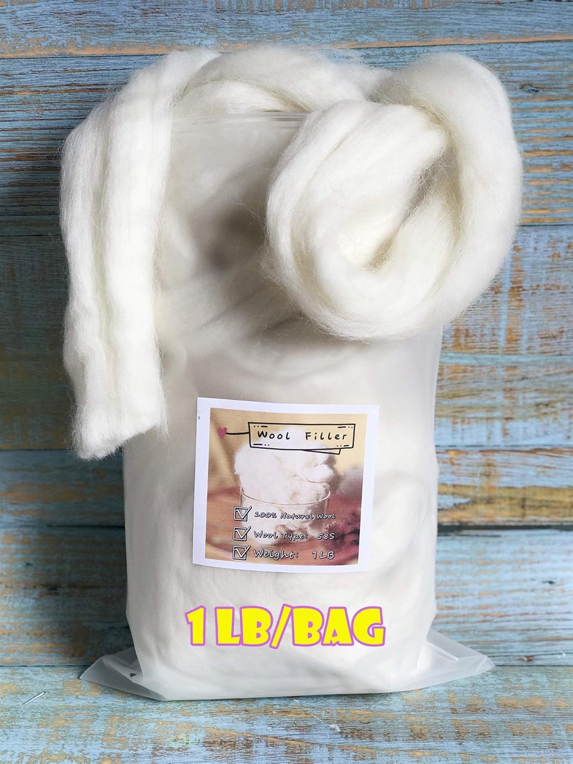 T.F GHG 1LB 100 Natural Wool Roving, Super Clean Wool