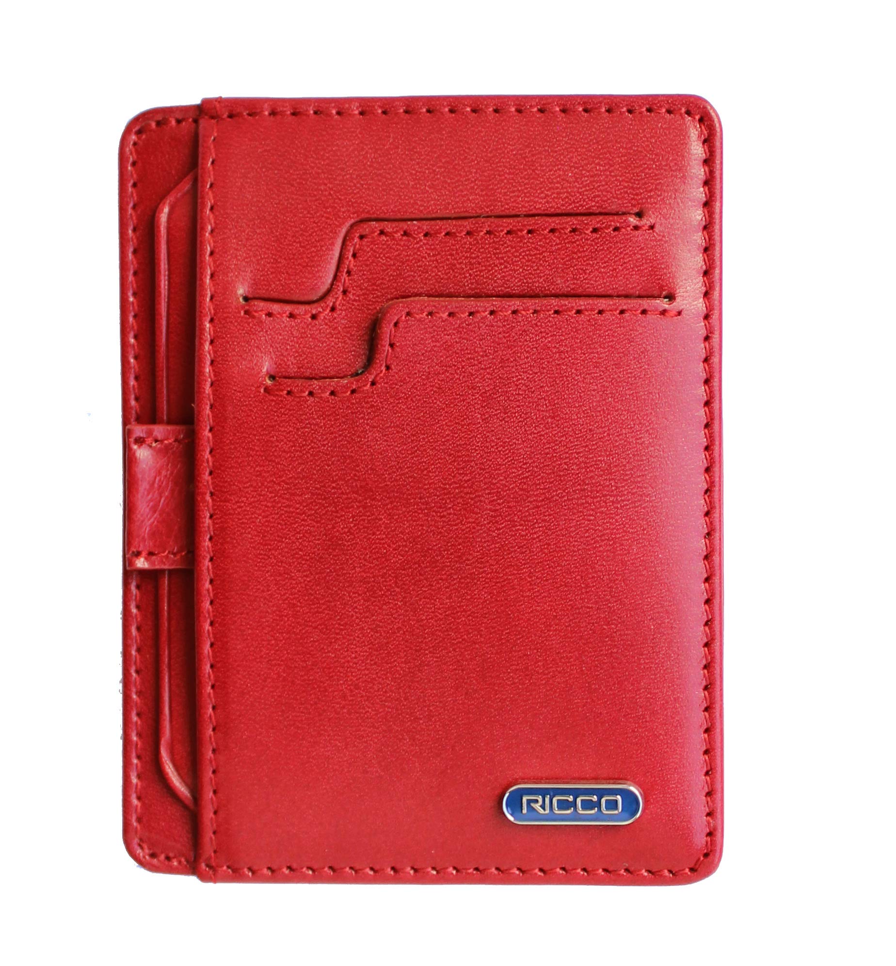 Ricco Front Pocket Genuine Italian Leather Thin Card Case Minimalist Wallet with RFID Blocking S11 (Red)