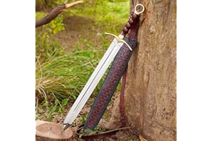 31" Medieval Fantasy Short Sword with 23" Mirror Polished Stainless Steel Blade - Resin & Brass Ring Pommel Handle - Handcraf