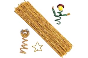 ZLULARY 100 Pieces Pipe Cleaners Chenille Stem, Glitter Gold Pipe Cleaners Set for Pipe Cleaners DIY Arts Crafts Decorations, Chenille Stems Pipe Cleaners (Glitter Gold)