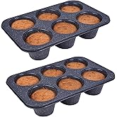 Monfish 2pcs Jumbo Deep Muffin Pan - 6-Cavity Baking Tray, 3.5x3 Inch Cups - Carbon Steel - Black Granite Stone Finish - Extra Large Cupcake Tins for Baking (2 deep muffin)
