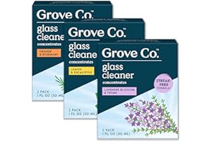 Grove Co. Glass Cleaner, Refill Concentrate Variety Pack (6 x 1 Fl Oz) Streak Free, Plant-Based Household Cleaning Supplies, No Plastic Waste, 100% Natural Fragrance, 3 x 2 Pack Refills