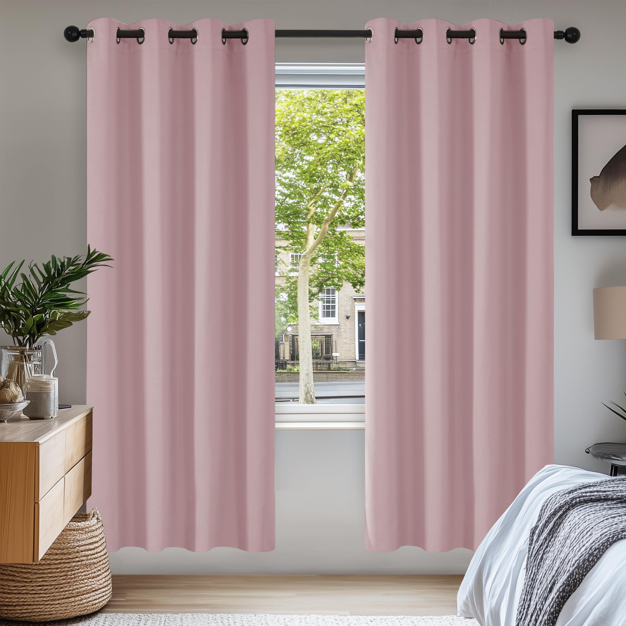 Deconovo Nursery Decoration Thermal Insulated Blackout Curtains Material Window Treatments Room Darkening Top Eyelet Curtains for Bedroom 52"x 72" Baby Pink 1 PAIR — image 1