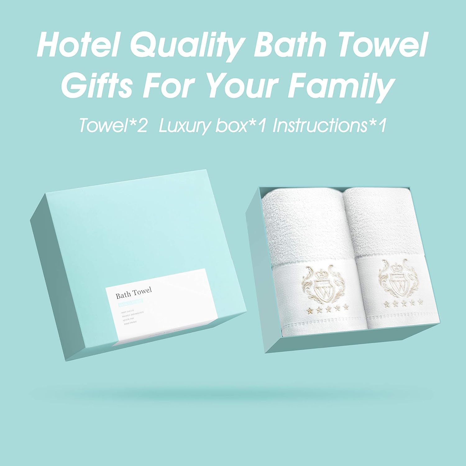 WIIKWEEK 100% Cotton Bath Towel Set, 27"x54" ,White Luxurious 600 GSM Large Bath Towels,Highly Absorbent,Super Soft Towels for Bathroom, (2 Pieces): Kitchen & Dining