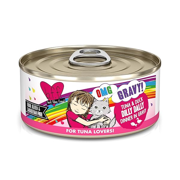 B.F.F. OMG – BEST FELINE FRIEND OH MY GRAVY!, TUNA & DUCK DILLY DALLY WITH TUNA & DUCK, 5.5OZ CAN (PACK OF 8)