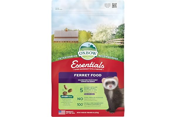 Oxbow Essentials Ferret Food, Rich in Animal-Based Protein & Fat, 4 lb | Ferret, High Protein & Fat, Animal-Based Protein, Ferret Kibble, Made in USA, No Corn, Peas Or Potatoes, Vet Recommended