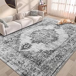 Area Rug 6x9 Vintage Rug: Washable Indoor Medallion