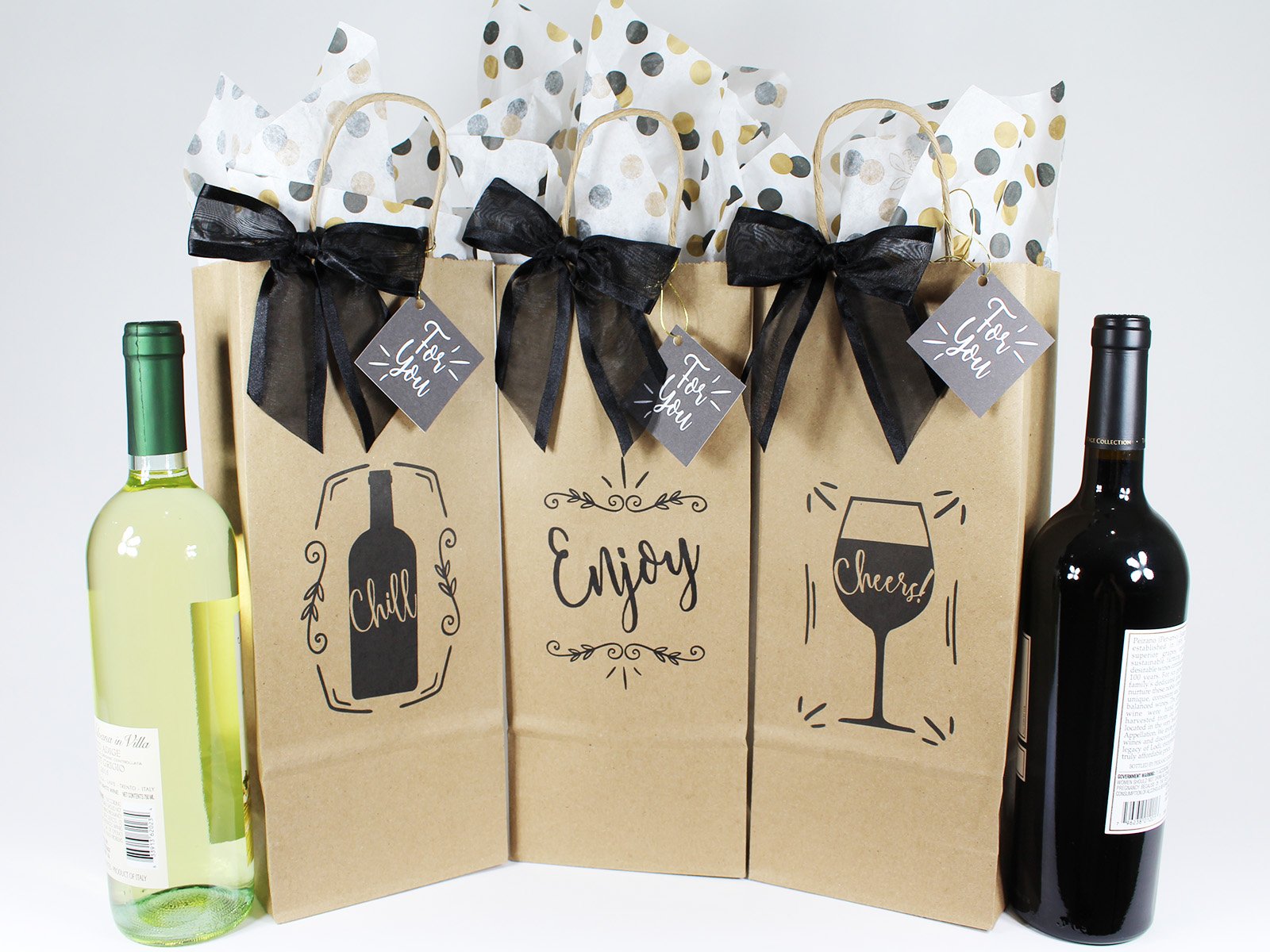 Cheers! Wine Bottle Party Gift Bags Set of 4 Large Holiday, Birthday, Wedding