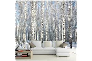 Winter Forest Wall Mural, Dense Birch Forest Peel and Stick Self-Adhesive Wallpaper, Removable Large Poster Wall Sticker for 