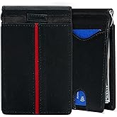 ROGUE WALLET Genuine Leather Minimalist Wallets - RFID Blocking with Money Clip - Interior & Exterior Card Pockets & More - Gift for Men (Red Line)