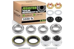 Jeemiter L44649 L68149 Trailer Bearing Kit for #84 Spindle & 3500 lb Axles - 2 Sets Complete Hub Kit with 1.98" Dust Covers, Grease Seals & Spindle Nuts