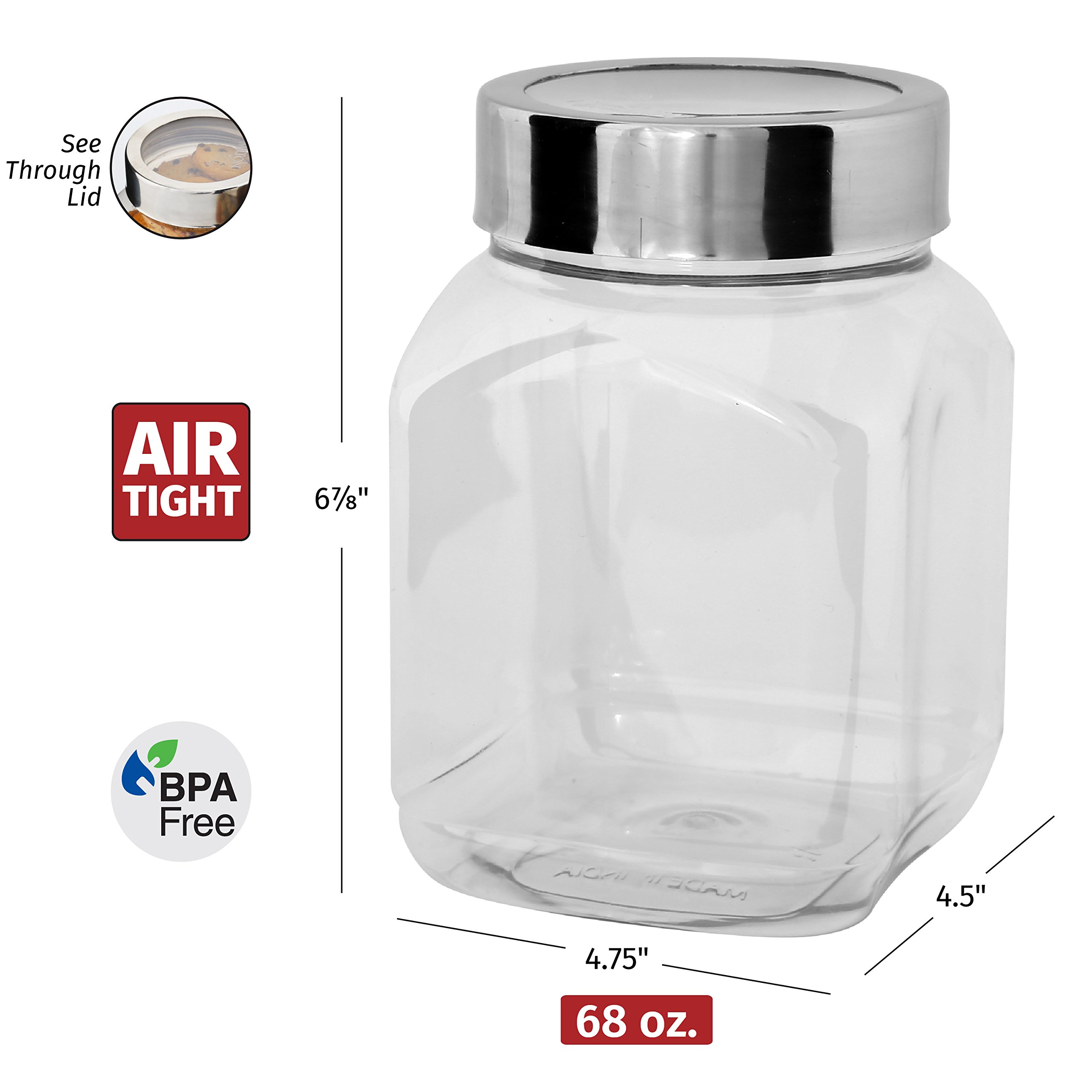 Plastic Storage Jars With Lids; Milton Food Storage Containers 4 Pack 67 Oz. Clear Square