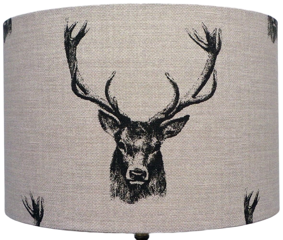 Kushade 8" Fryetts Charcoal Stag Heads Table Lampshade, Fabric, Beige, 20 cm
