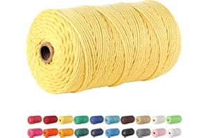 Macrame Cord, POZEAN 3mm x 220 Yards (About 200m) Cotton Rope, 100% Natural Cotton Macrame Rope for Wall Hanging, Plant Hangers, DIY Crafts Knitting, Christmas Wedding Decorative Projects (Yellow)
