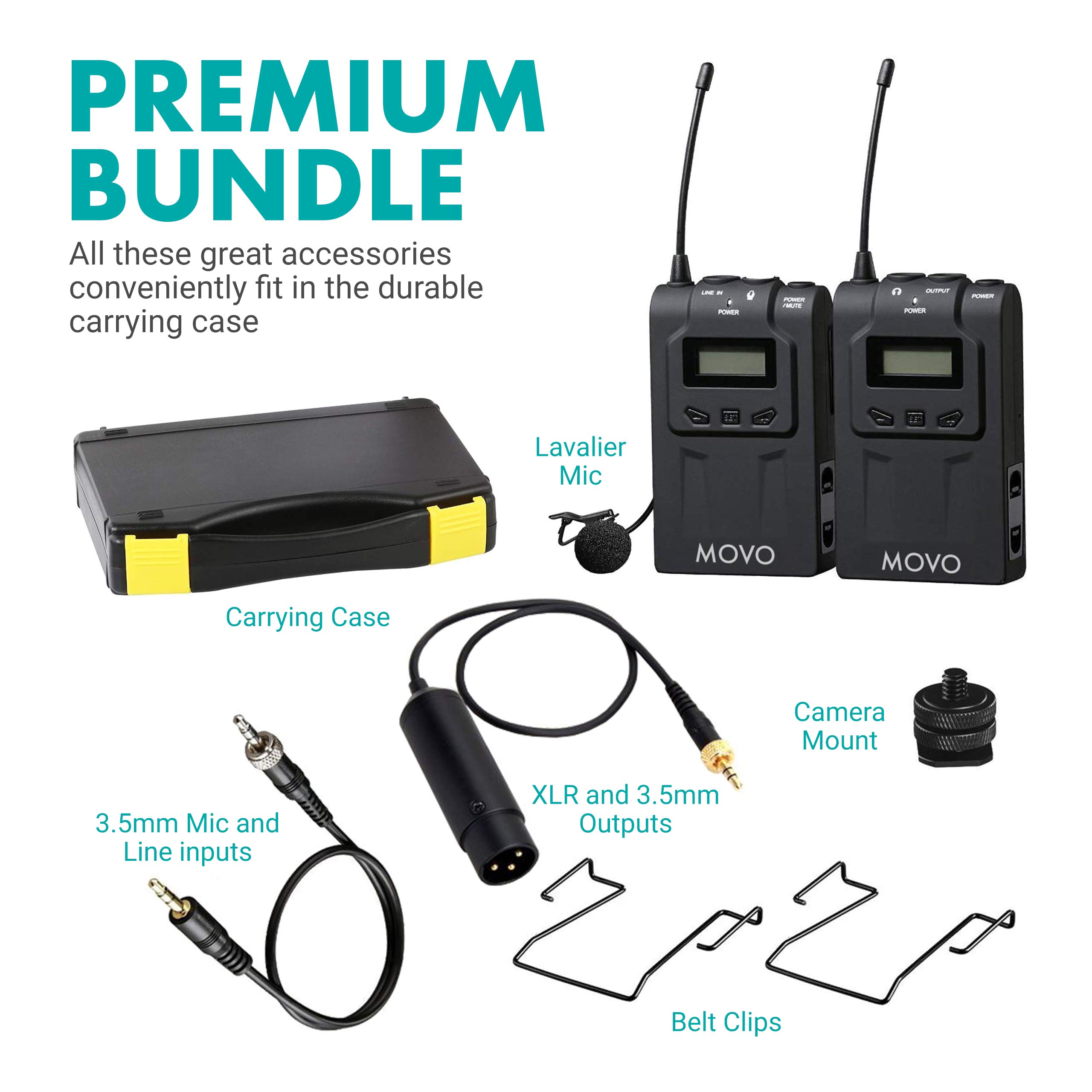 Movo WMIC70 Wireless Lavalier Microphone System 48 Channel UHF Lapel