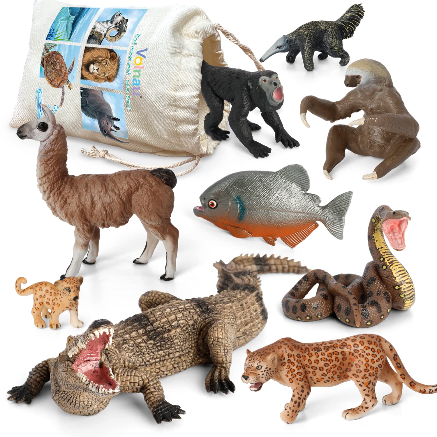 Volnau Jungle Animal Figurines Toys 9PCS South America Figures for toddlers Kids Christmas Decoration Gift Preschool Educational Zoo Pack Rainforest Safari Forest Set