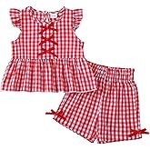 Jecson Toddler Baby Girl Summer Clothes Cotton Ruffled Sleeve Shirt Tops and Shorts Set Outfits 12Months-4T