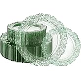 I00000 60 Pcs Green Plastic Plates, Clear Green Disposable Party Plates, Premium Plastic Plate Disposable Include 30 Dinner Platos 10" & 30 Dessert Platos 7" Perfect for Wedding & Party