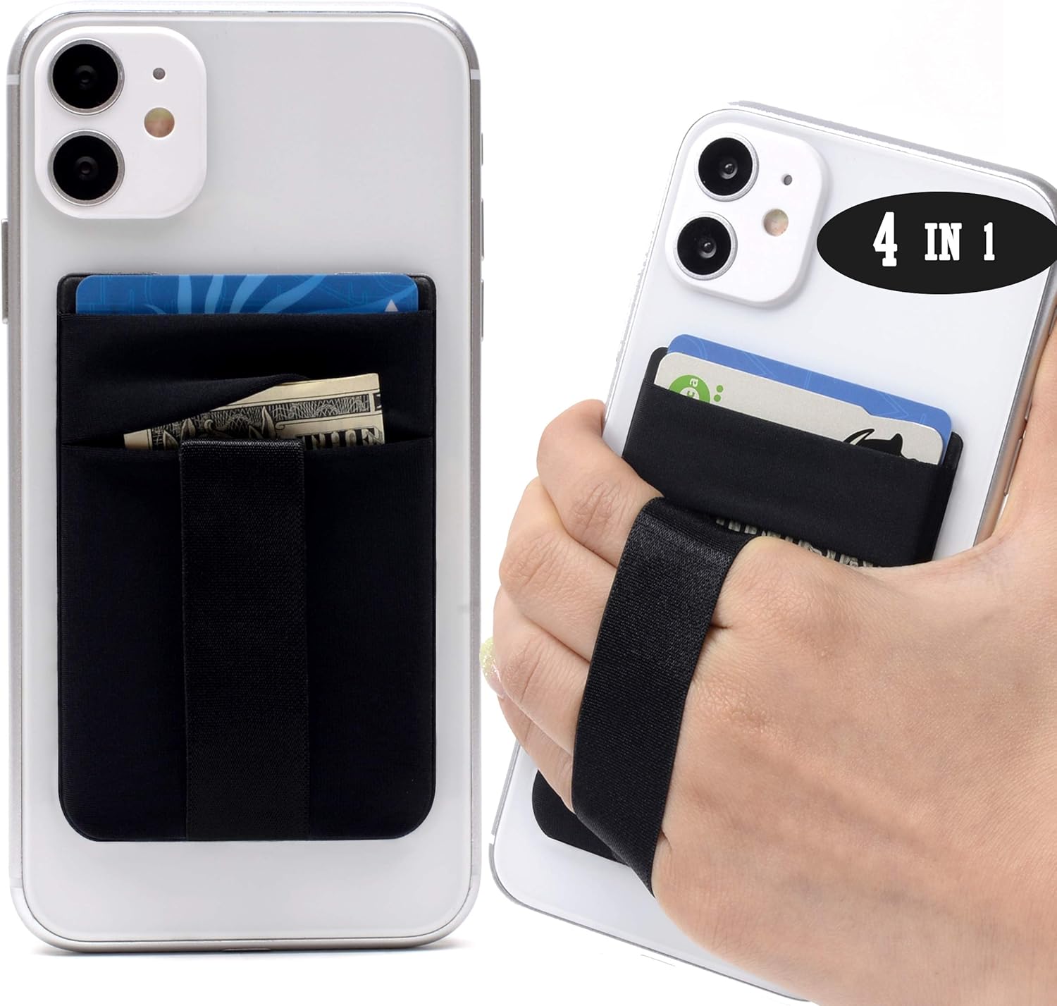 Polifall 4 in 1 Cell Phone Stick On Wallet Card Holder Sleeve Double