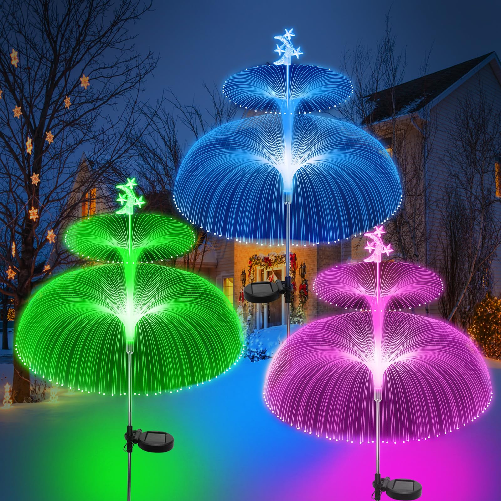 Photo 1 of Solar Garden Lights Outdoor Solar Lights 7 Color Changing Jellyfish & Star Waterproof Solar Flower Lights for Garden Decor, Yard, Patio, Lawn, Pool, Party, Wedding, Gifts for Women/Mothers - 3 Packs