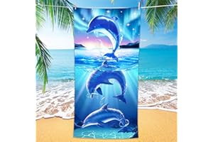 Bonsai Tree Dolphin Beach Towel, Cute Ocean Dolphins Themed Microfiber Bath Towel Gifts for Kids, Funny Abstract Animals Cartoon Sand Free Quick Dry Travel Towels for Boys Girls Pool Sports 30" x 60"