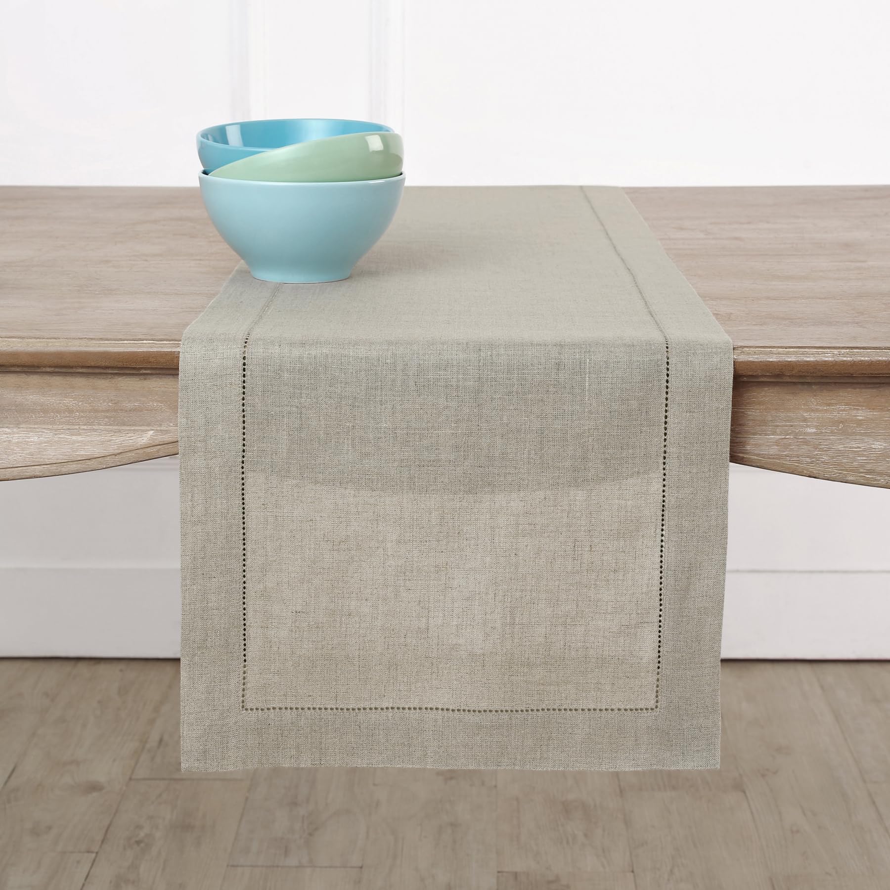 Solino Home Pure Linen Table Runner – Natural 16 x 72 Inch – 100% Linen Fabric Classic Hemstitch Table Runner for Spring, Summer, Mother’s Day – Handcrafted from European Flax