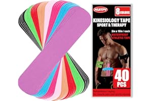 NUITPY 40PCS Precut Kinesiology Tape Strips, 8 Colors 2 inch x 10 inch Cotton Athletic Tape, Kinetic Tape, Elastic Muscle Tape, Sports Tape, Knee Tape for Exercise and Daily Use