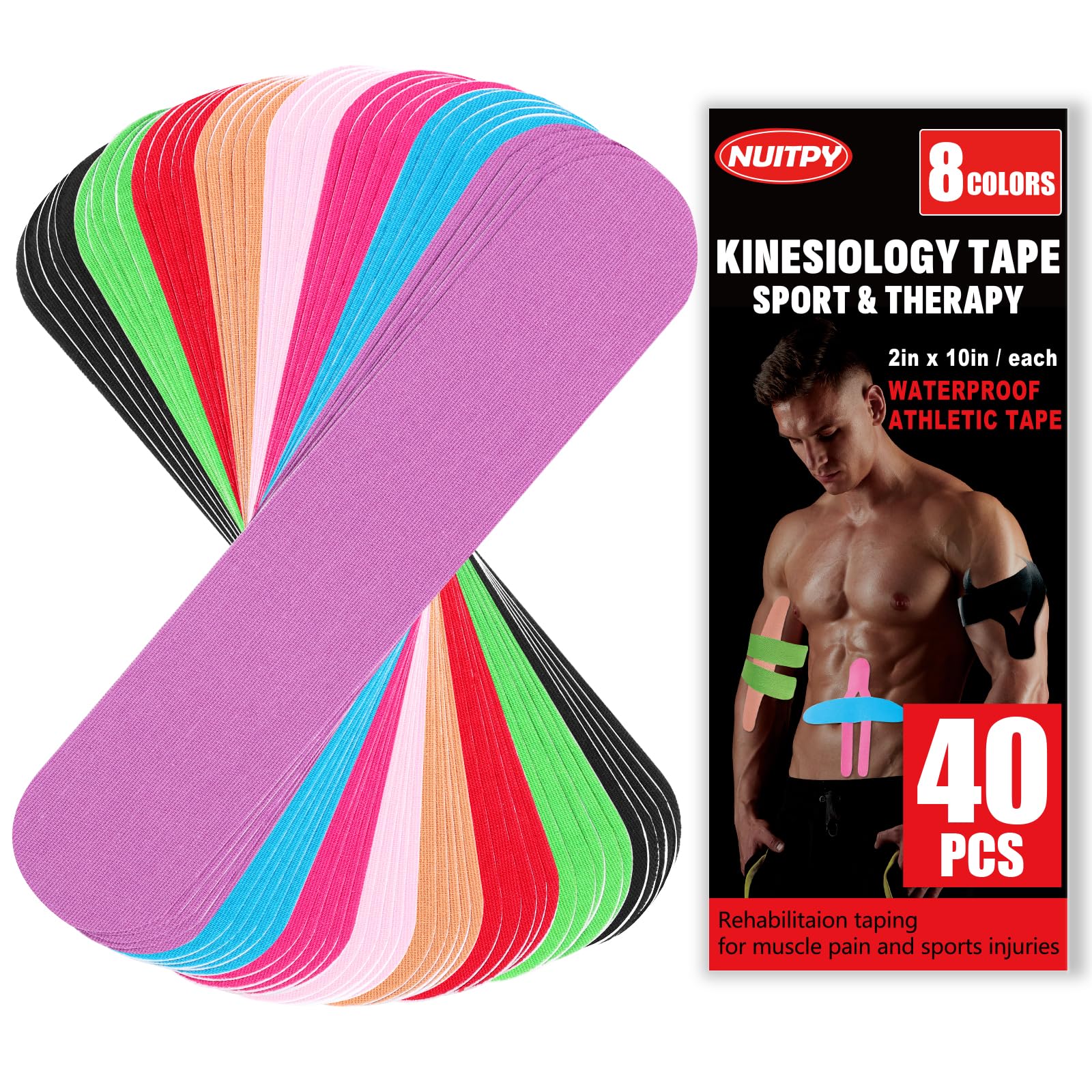 Photo 1 of **PARTIAL SET/ 21PCS*** 40PCS Precut Kinesiology Tape Strips, 8 Colors 2 inch x 10 inch Cotton Athletic Tape, Kinetic Tape, Elastic Muscle Tape, Sports Tape, Knee Tape for Exercise and Daily Use