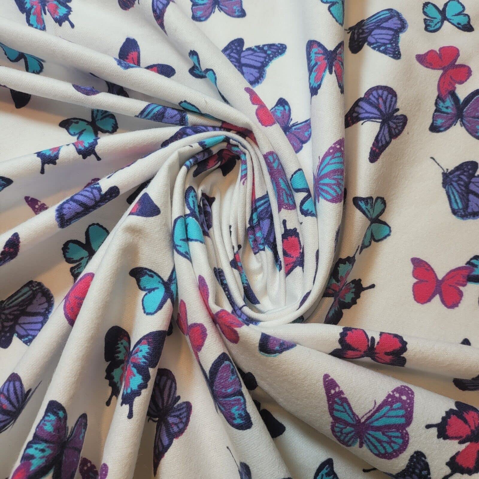 New 100% Brushed Cotton Flannel Fabric Tartan Winceyette Craft Dress Material 44" - 112 cm Wide Sold As 1 Meter Pre - Cut Lengths (Butterfly)