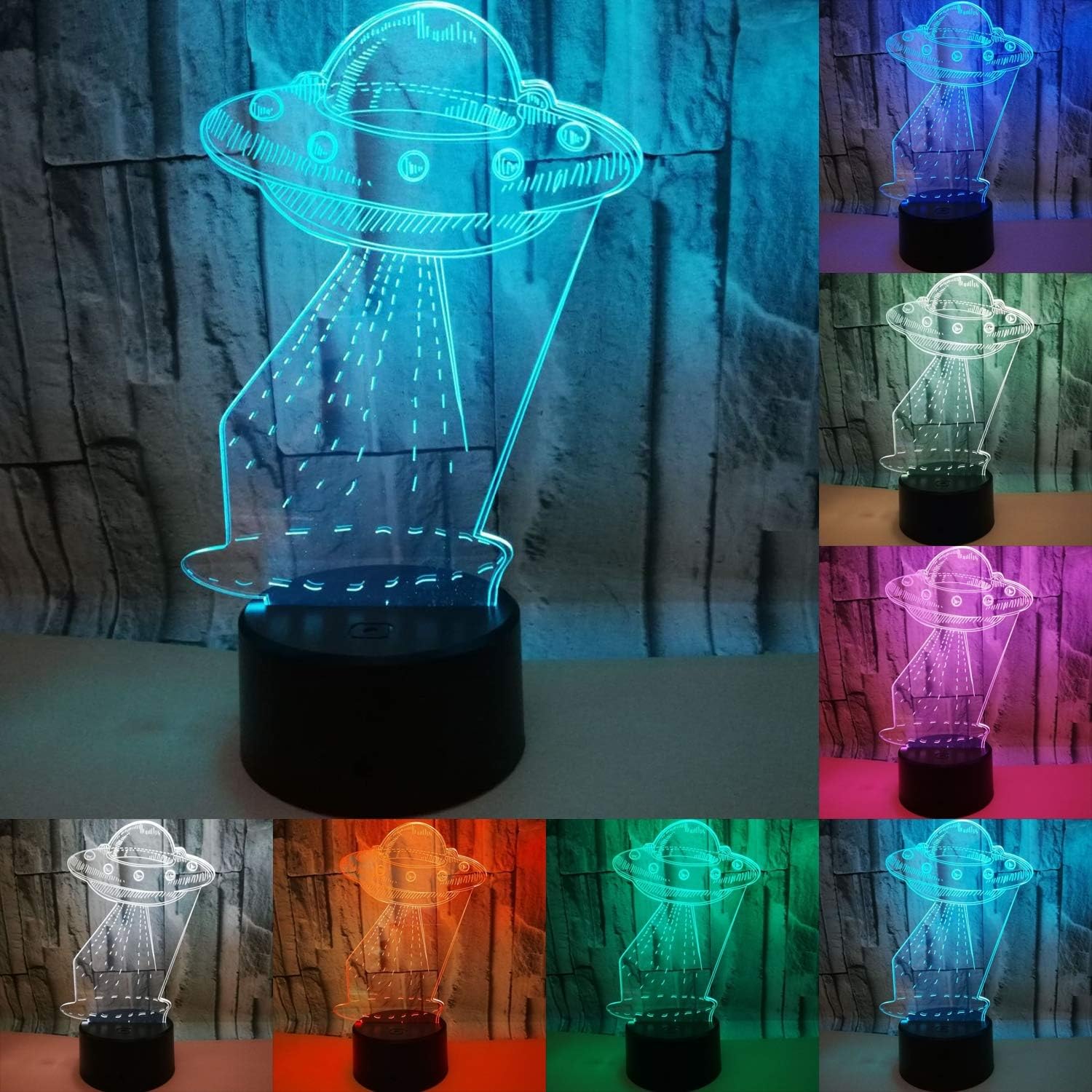Julitech 3D Visual Night Lamp, Creative LED 3W Night Lights for Kids, UFO 7 Colors Touch Switch Control