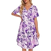 Moo Moos Nightgowns for Women with Pockets Button Down Sleepshirt Short Sleeve House Dress Floral Print Mumu Dresses