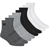 Hurley Mens 8 Pack Sport Cushioned High Quarter Crew Socks