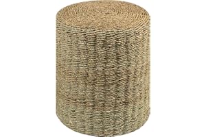 Cplxroc Pouf Ottoman, 100% Handwoven Seagrass Braided Pouffe, Boho Decor Floor Chair for Couch or Desk, Outdoor Ottomans for Garden, Round Footrest with Wood Frame, Home Decorative Seat for Balcony