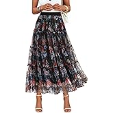 ZESICA Women's Tulle Maxi Skirt A-Line Flowy Ruffle Tiered Elastic High Waist 2026 Fall Trendy Midi Long Skirts