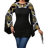 Sexy Floral Blouse for Women Casual Long Sleeve Button Down T-Shirt Simple V Neck Loose Tops Shirts Dress