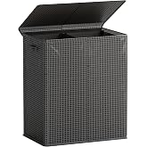 155L Large Double Laundry Hamper with Lid, Waterproof Laundry Basket, Black | Gasvadivum Dirty Clothes Hamper 2 Section with 2 Removable Liner Bags &amp; Handles, Laundry Sorter Organizer for Bathroom