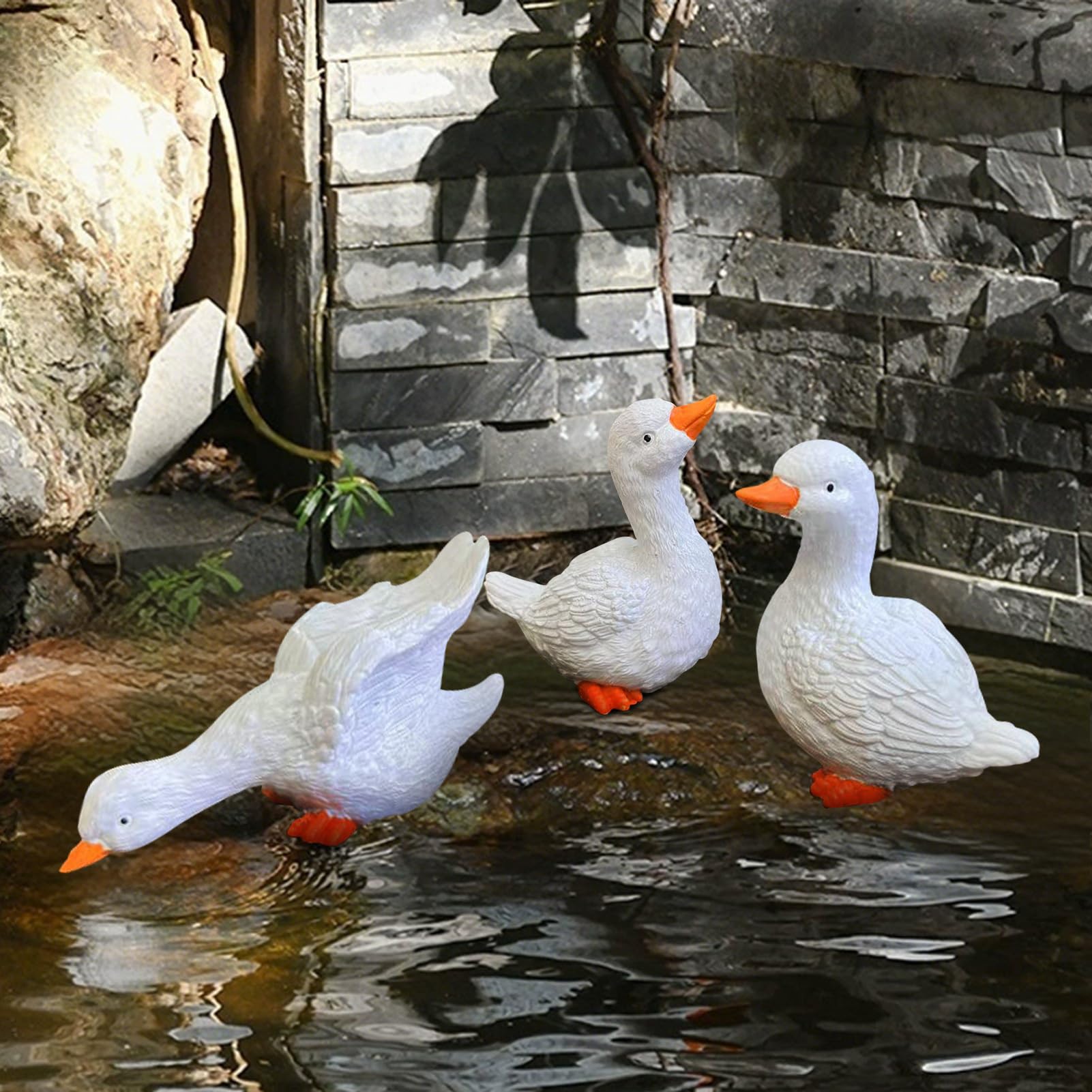 Photo 1 of kaiwern Duck Statues for Garden, Set of 3 Resin Goose Sculpture Statue Front Porch Garden Decor, Duck Figurine Yard Decorations Outdoor Ornaments for Pond Porch Patio Lawn Yard Art Decor