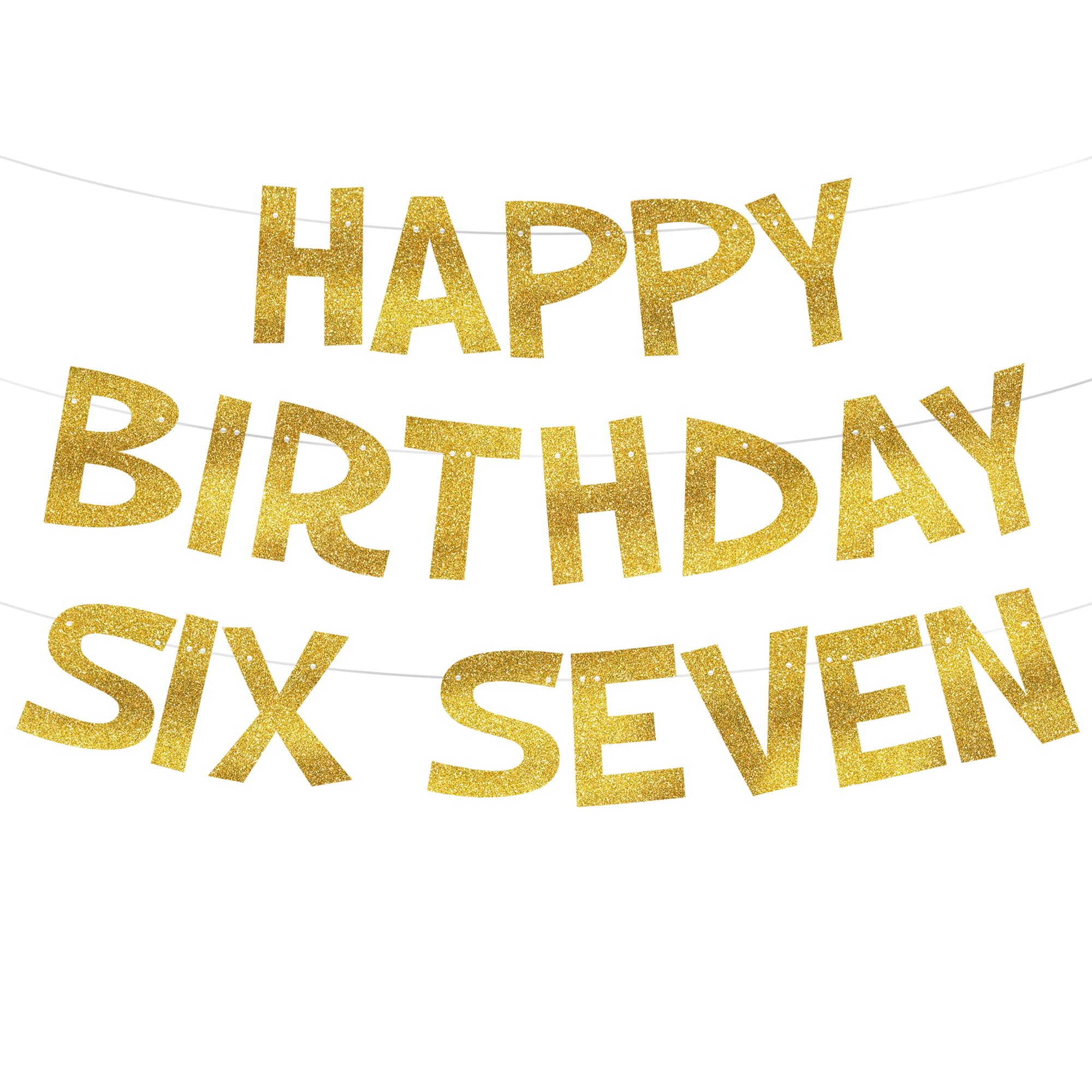 Happy Birthday Six Seven Banner - Gold Glitter Happy Birthday Six Seven Party Decorations, Funny Photo Backdrop for Birthday Theme
