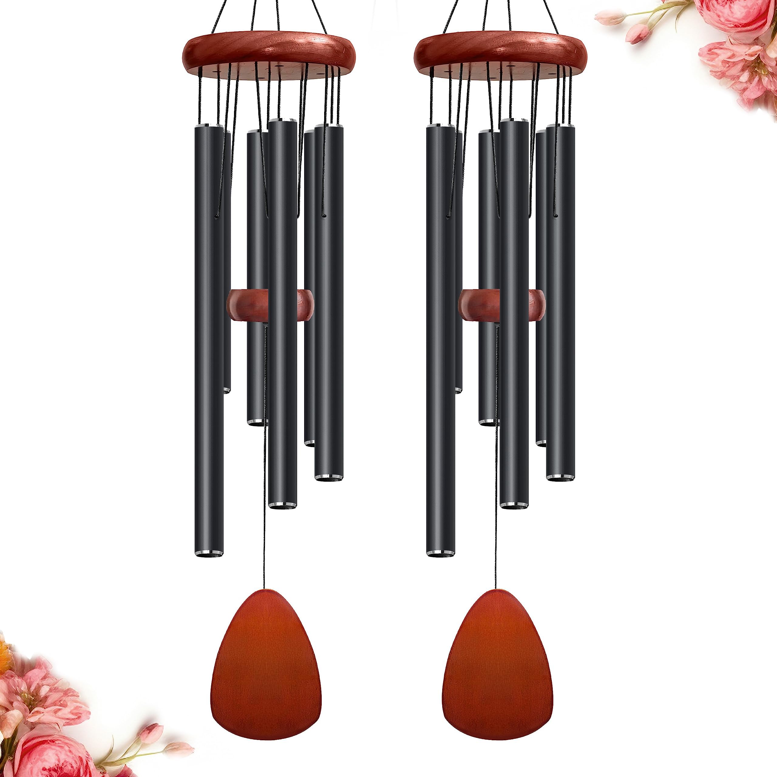 Photo 1 of 28" Wind Chimes for Mothers Day, Decorative Wind Chimes for Outside, Memorial Windchimes Remembrance Gift for Women Mom Grandma, Metal Wind Chime Outdoor Decor for Garden Patio Zen(Black 2Pack)