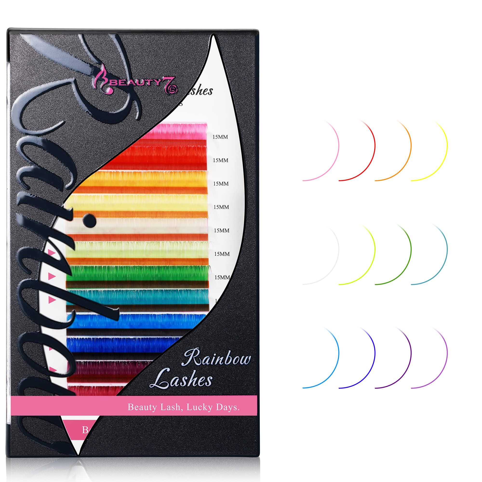 Individual Colored Lash Extensions 12 Colors,0.05mm D+ Curl Rainbow Eyelash 13mm 15mm,Pink Red Yellow White Green Blue Purple Faux Mink Russian Lashes Beauty7 (15mm)