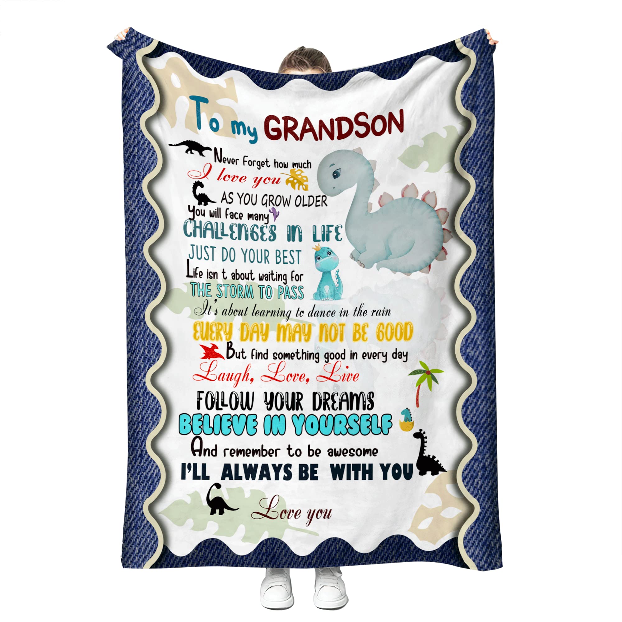 Dinosaur Throw Blanket for My Grandson from Grandpa Grandma Dinosaur Gifts for Grandson Toddler Boys Super Soft Fleece Blanket for My Grandson 50''x60''