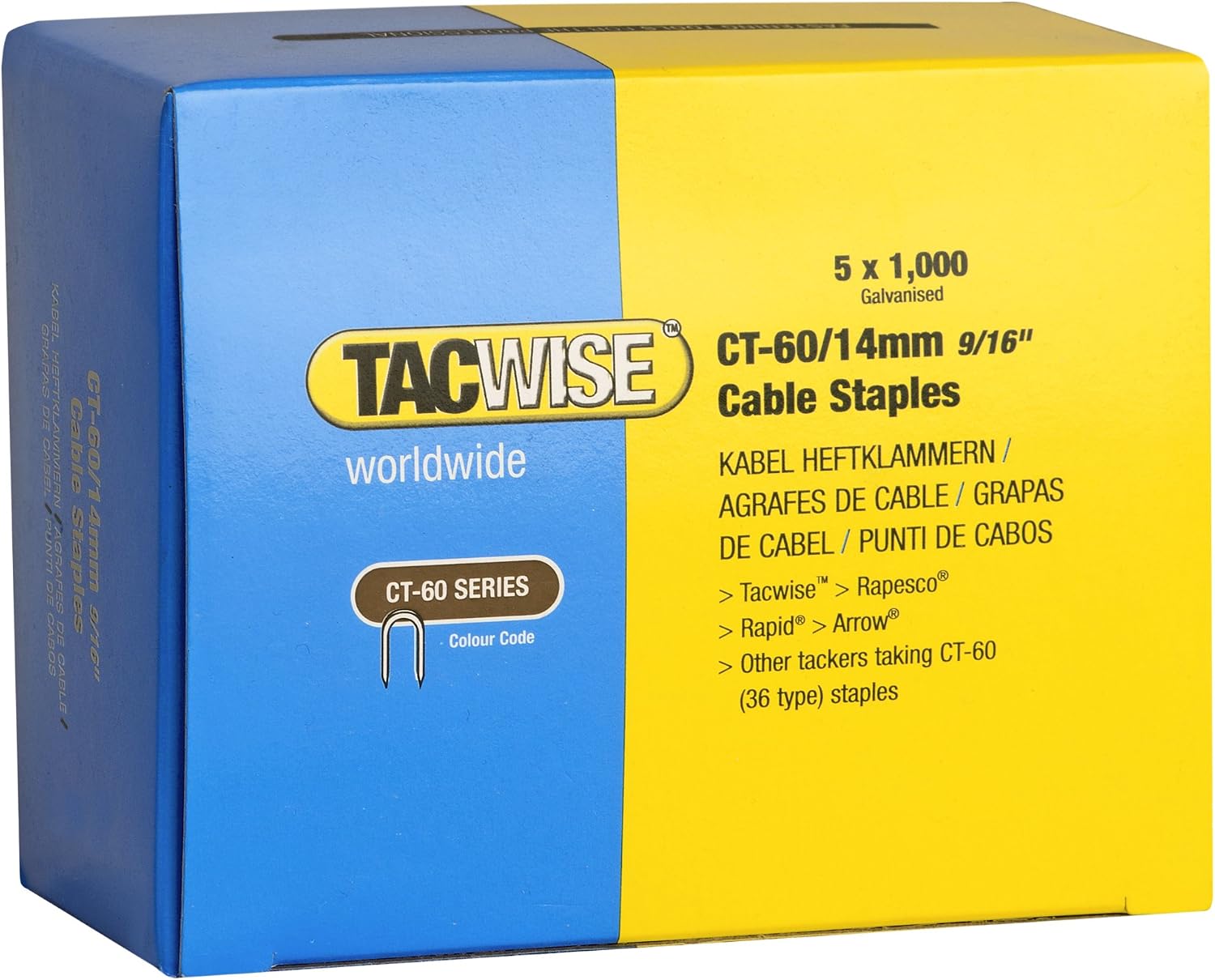 Tacwise CT-60/14mm Cable Tacker Staples (Box 5000), Silver, 0356, 14 mm