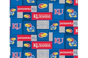 SYKEL ENTERPRISES University of Kansas Fleece Blanket Fabric-Kansas Jayhawks Fleece Fabric with New Patch PATTTERN-Sold by The Yard