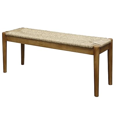 Collective Design Seagrass Wood Table Cocktail Bench, Natural Beige