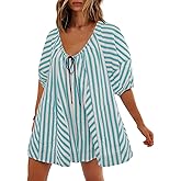 SENSERISE Womens Oversized Striped Romper Dress Shorts Jumpsuit Travel Outfit Beach Vacation Clothes with Pockets
